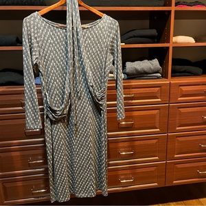 Theory Long Sleeve Belted Midi Dress - Wool Size Large